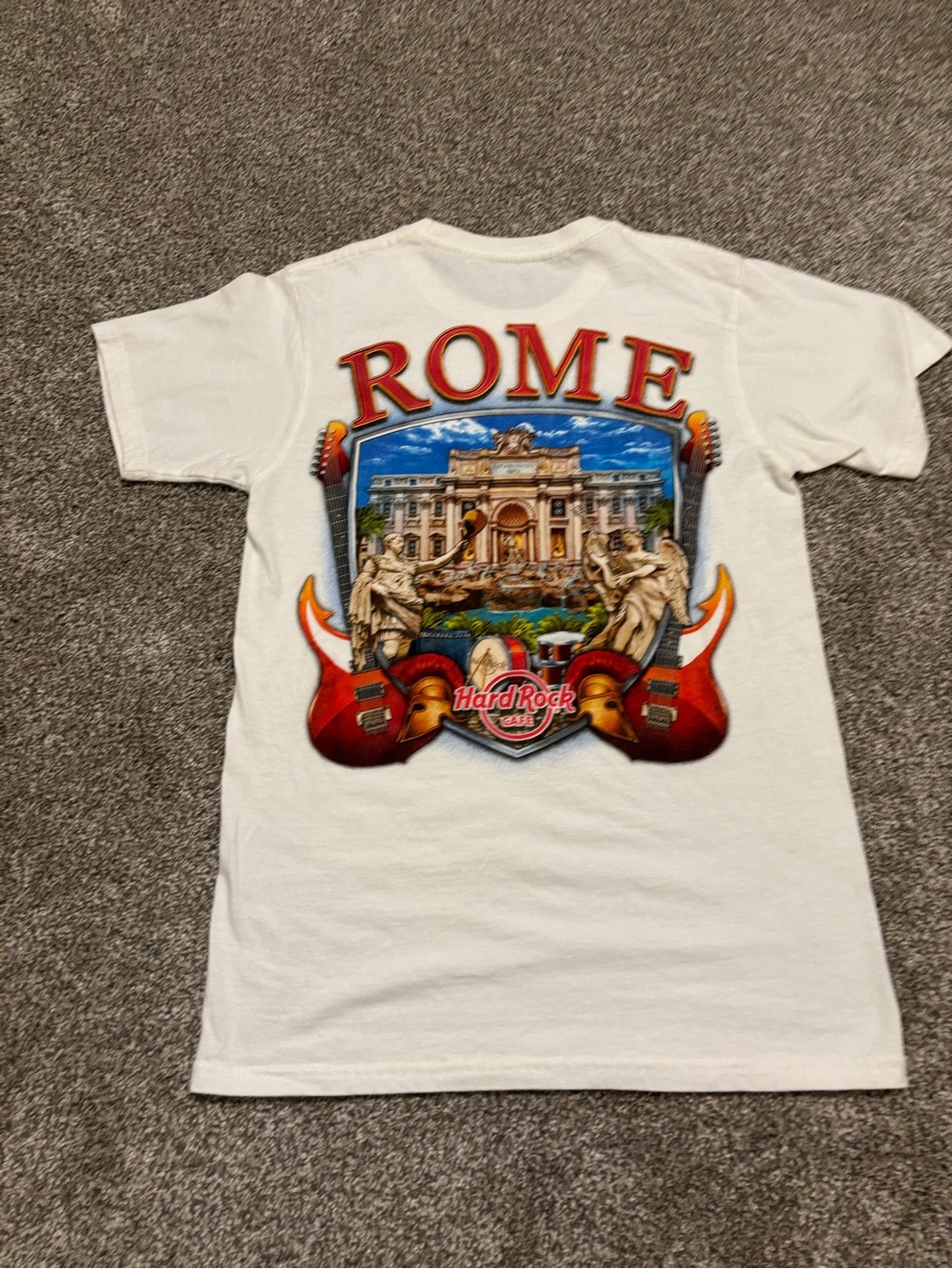 Hard Rock Cafe White Tee with Red Logo - Rome Mini Print